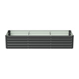 Black rectangular steel planter bed with open interior and horizontal slatted side walls