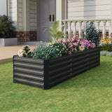 Black steel rectangular raised garden bed planter box with slatted sides, outdoor use