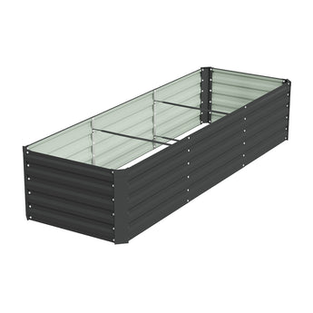 Black steel rectangular raised bed with clear interior liner and slatted side panels