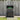Charcoal black metal trash bin shed with open door, ridged front panels and roof