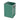 Green metal trash bin shed with hinged side door, ridged walls and flat top