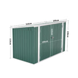 Green lockable motorbike shed, 210cm wide, 105cm deep, 130cm high