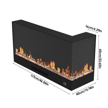 Black electric fireplace dimensions 40x117x60 cm with flame window