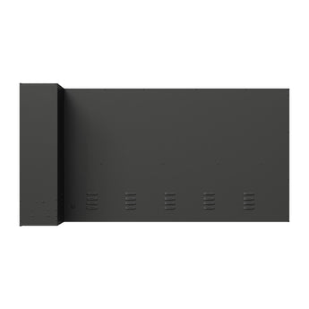 Back view of black electric fireplace with ventilation slots