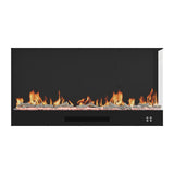 Black electric fireplace with flame bed and control buttons at the base