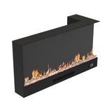 Side view of black electric fireplace with flame window and base vent