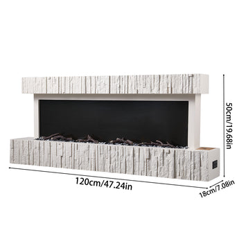 Wall-mounted electric fireplace dimensions: 120cm wide, 50cm high, 18cm deep
