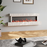 Wall-mounted electric fireplace with white brick surround and glowing flame effect
