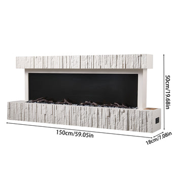 Wall-mounted electric fireplace dimensions: 150cm wide, 50cm high, 18cm deep