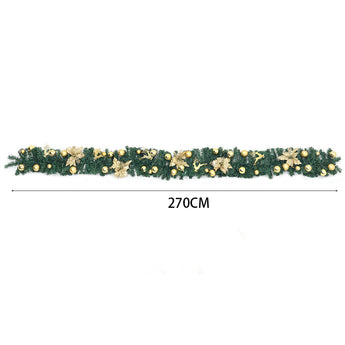 LED Christmas garland with green foliage, gold flowers, and gold berry ball lights