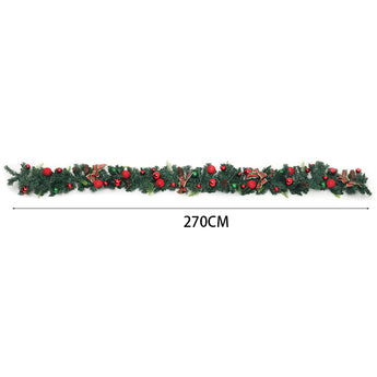 Red-and-green garland with berries and ribbon bows, 270CM length