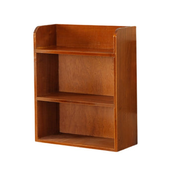 3-tier retro wooden tabletop storage rack with three open cubbies, brown finish