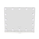 Rectangular lighted vanity mirror with chrome bulbs and clear reflective glass