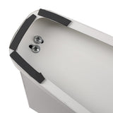 LED vanity mirror corner detail with mounting screws and black light frame