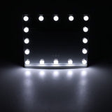 LED vanity mirror front view with evenly lit round bulbs around the glass border