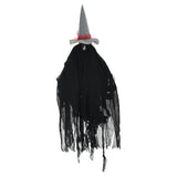 Black hanging witch decoration with pointed hat and long fringed tattered fabric