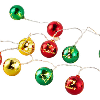 Christmas ball ornament string lights with multicolour bulbs on connected wire strands