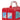 Close-up of red kids dresser bus body and blue-striped window