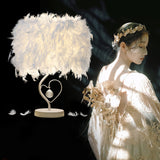 White feather lampshade with heart-shaped stand and crystal ornament