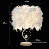 Feather table lamp dimensions: 37cm height, 25cm width, 13cm diameter