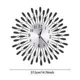 37.5 cm black peacock-style wall clock with a silver face, crystal beads, and silent movement