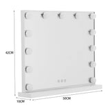 Hollywood vanity mirror dimensions: 50cm wide, 42cm tall, with round LED bulbs