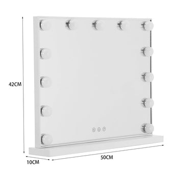Hollywood vanity mirror dimensions: 50cm wide, 42cm tall, with round LED bulbs