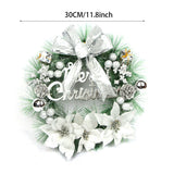 Christmas wreath, 30 cm, with silver bow, pine greenery, and white baubles