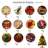 Mini tabletop tree accessories display with star topper, ribbons, baubles, and LED light clips