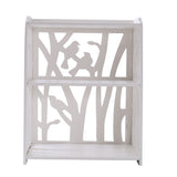 White open 3-shelf bedside table with decorative lattice cutouts on side panels