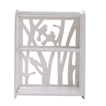 White open 3-shelf bedside table with decorative lattice cutouts on side panels