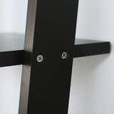 Black metal ladder shelf frame with visible corner screws and mounting points