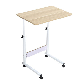 Maple wood top mobile laptop desk with lower shelf panel and caster wheels