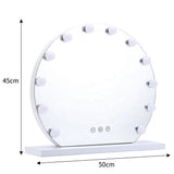 Frameless round Hollywood makeup mirror, LED bulbs, size 50cm x 45cm