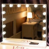 Hollywood mirror with LED bulbs, illuminated panel with touch dimmable controls