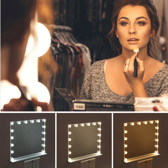Hollywood makeup mirror with LED bulbs and touch dimmer controls, bright vanity lighting