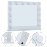 White tabletop makeup mirror with clear glass and round bulb light border