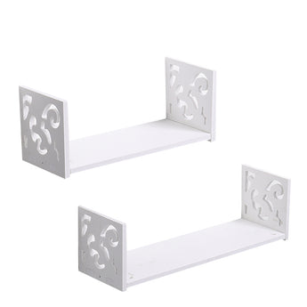 Set of 2 U-shaped floating wall shelves, white, pair with openwork back panels