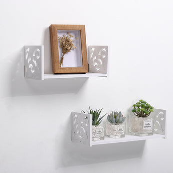 Set of 2 U-shaped floating wall shelves, white, styled with decor and plants