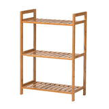 Bamboo wood 3-tier book storage shelf with open sides and slatted shelves