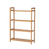 Bamboo wood 4-tier book storage shelf with open sides and slatted shelves
