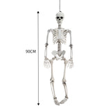 Skeleton decoration size shown: 90 cm hanging realistic full body figure.