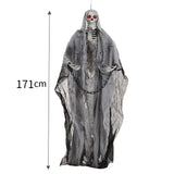 Skeleton ghost hanging height 171 cm, gray hooded shroud, red eyes
