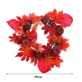 Herbstkranz mit Ahornblättern, Beeren und LED-Lichtern, Größe 40 cm, rot-orange