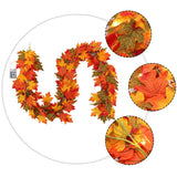 2 m maple leaf garland with lights, warm bulbs shining through orange maple leaves