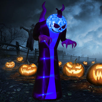 Aufblasbarer Halloween-Geist mit LED, leuchtendes blaues Kürbisgesicht, lange schwarze Beine