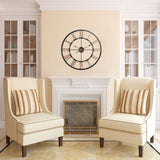 Decorative Roman numeral wall clock in black with bronze-brown clock hands