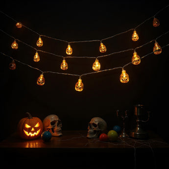 Mehrteilige Halloween-LED-Lichterkette mit leuchtenden Kürbis-Glühbirnen, klare Drahtkette