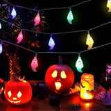 20 LED ghost string lights with pink, blue, green and yellow ghost bulbs on wire