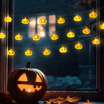 LED-Lichterkette mit Halloween-Kürbis-Gesichtern, batteriebetrieben